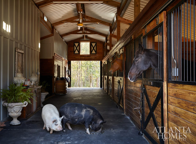The couple renovated and added on to the property’s existing stable, and the wife enjoys riding horses as part of her daily routine. Recently, they also welcomed potbelly pigs Milly and Bubba to their brood.