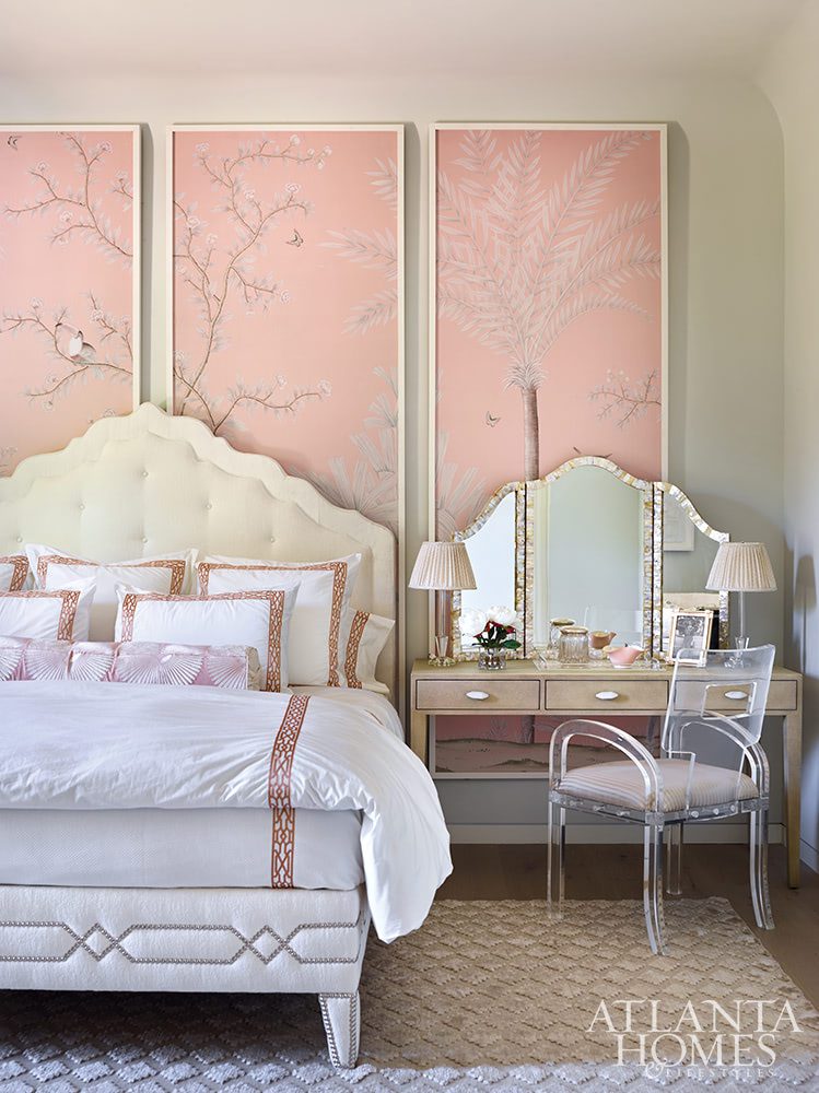 bedroom with pink panels