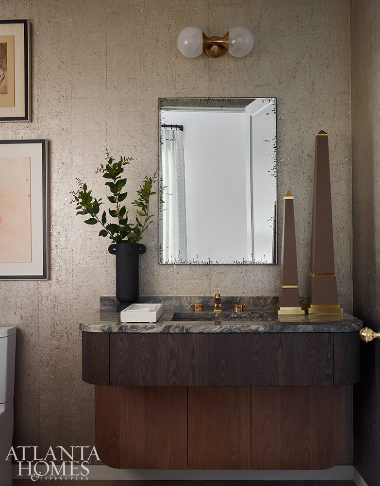 half bath with cork wall covering