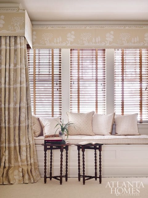 custom draperies around window seat
