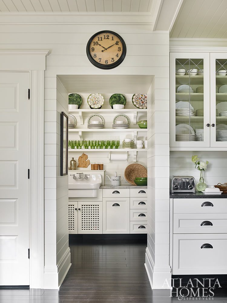 butler's pantry with green dinnerware