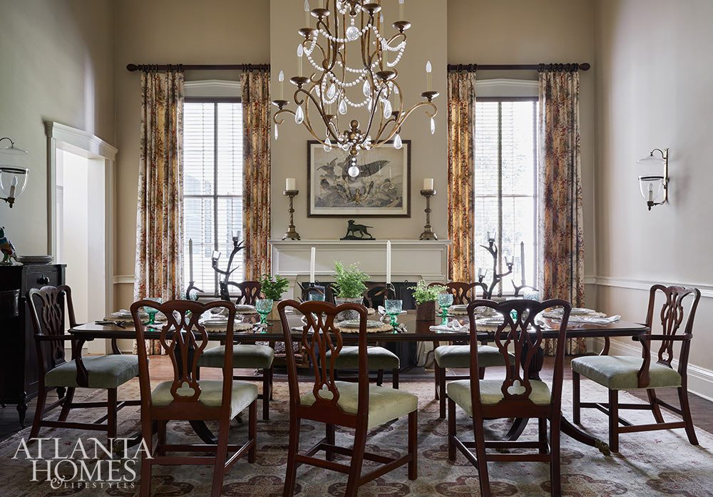 antique dining room with chandelier