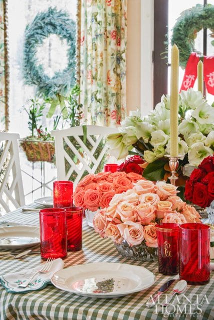 Christmas tabletops with flowers