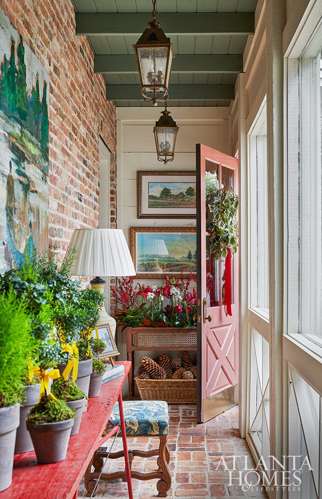 home entry with plants and flowers