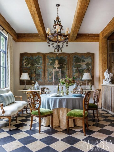 French dining room with checkered floors