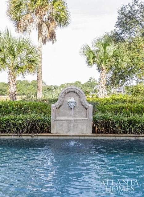 antique poolside fountain