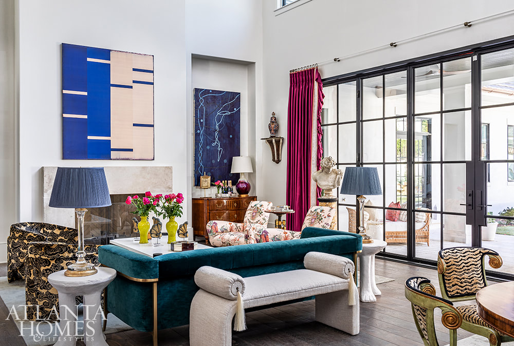 modern, jewel toned living room