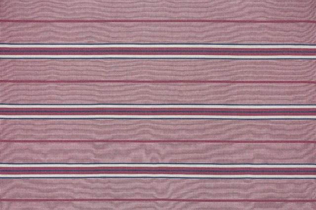 Red fabric with thin white and navy blue stripes